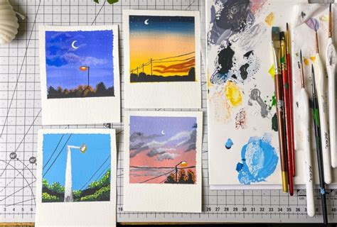 Mini Polaroid Paintings Learn To Paint Skies Street Lights