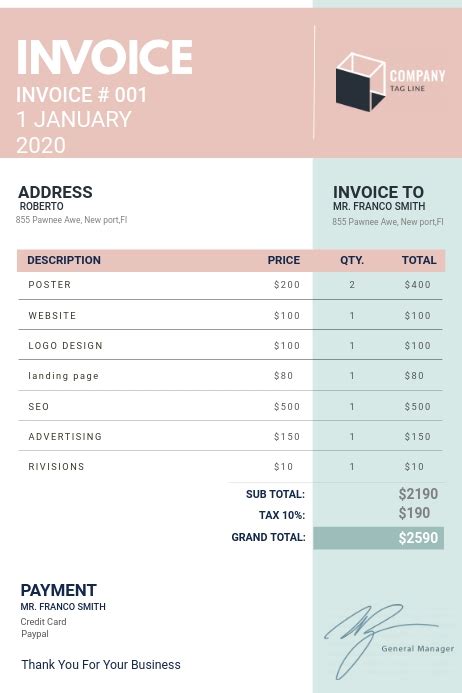 Digital Invoice Template Examples & Samples | Download - Bonsai