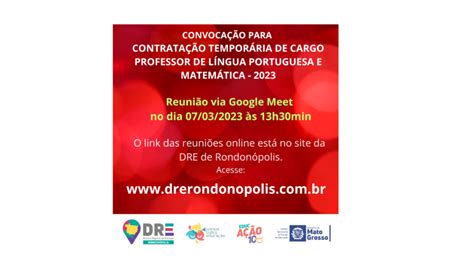 Convoca O Dre Diretoria Regional De Educa O De Rondon Polis