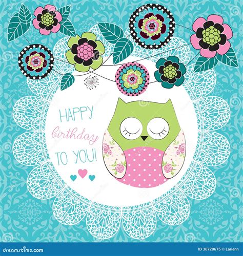 Cute Happy Birthday Owl Illustration Stock Vector Image 36720675