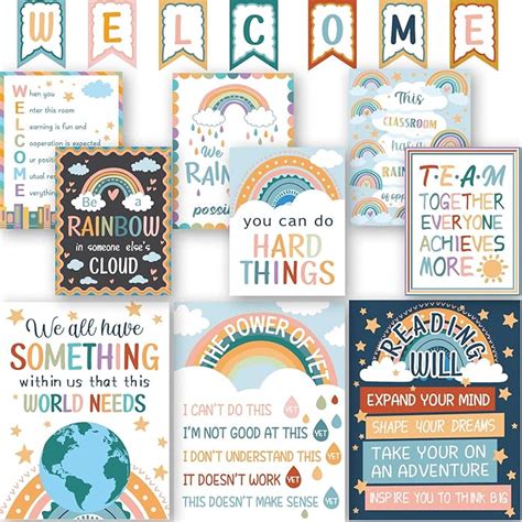 Buy 17 Pieces Boho Rainbow Classroom Motivational Posters Welcome Decor