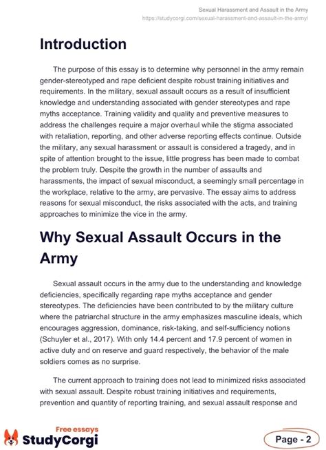 Sexual Harassment And Assault In The Army Free Essay Example