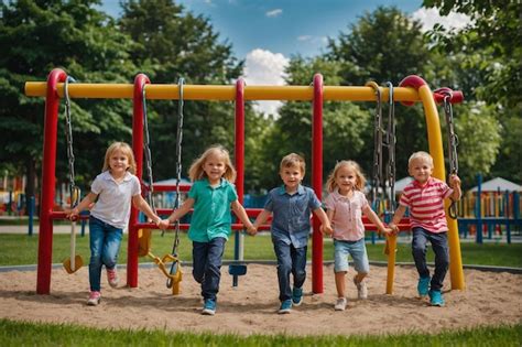 Premium Photo | Kids on the playground in summer park or kindergarten