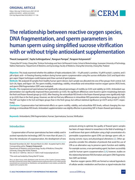 Pdf The Relationship Between Reactive Oxygen Species Dna Fragmentation And Sperm Parameters