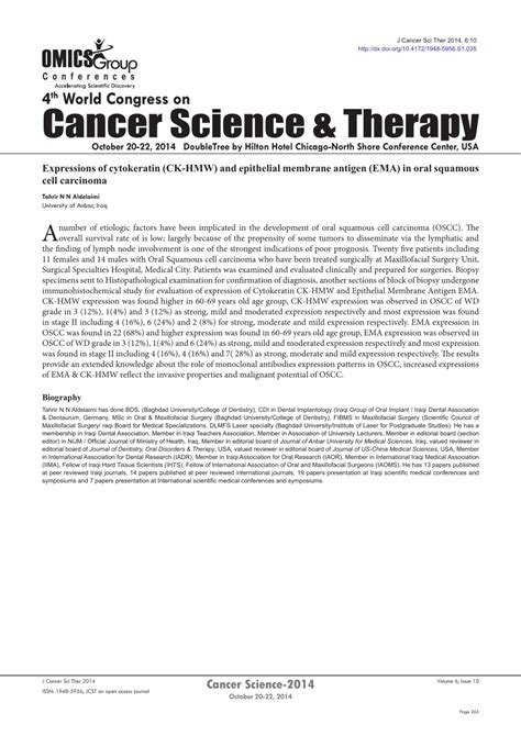 Pdf Expressions Of Cytokeratin Ck Hmw And Epithelial Membrane