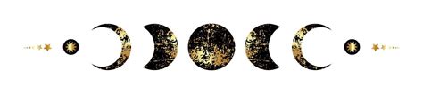 Moon Phases Border Frame In Black And Gold Foil Texture Wicca Banner