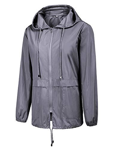 Kikibell Waterproof Raincoat Womens Lightweight Hooded Raincoat Waterproof Packable Active