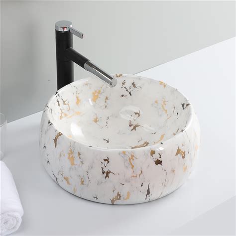 Ceramic Bathroom Sink Sanitary Ware Marble Design Round Wash Basin