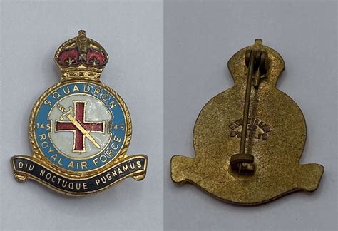 Ww2 Royal Air Force Raf 145 Squadron Enamel And Gilt Badge By Hw Miller