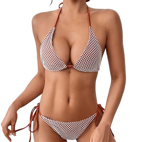 Women S Fashion Texture Swimwear Set Sexy Lace Up Triangle Bikini Sets Walmart