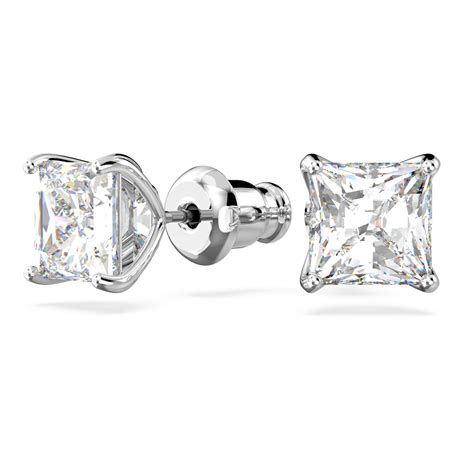 Attract Stud Earrings Square Cut White Rhodium Plated Swarovski