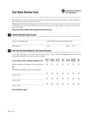 Fillable Online Cost Basis Election Form American Century Investments