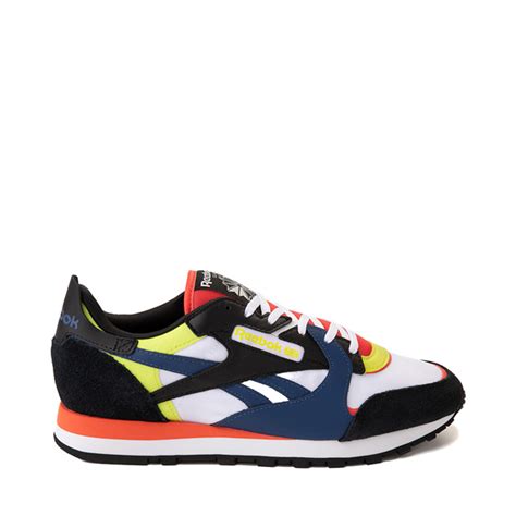 Mens Reebok Classic Leather Athletic Shoe Black White Multicolor