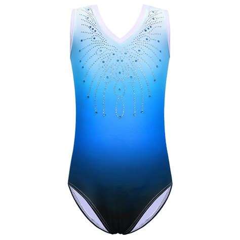 Baohulu Girls Diamond Gymnastics Leotard Sleeveless Gradient Blue