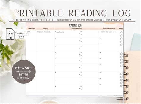 Printable Reading Log - Etsy