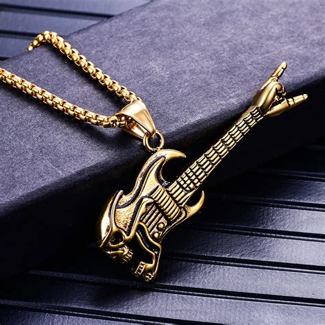 Aliexpress Buy Men S Guitar Pendant Necklace For Men Punk Rock