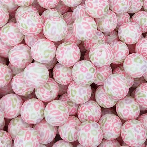 15mm Silicone Print Bead Pastel Leopard Georgia Bead Company