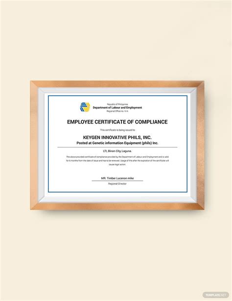 Simple Certificate Of Compliance Template In Publisher Psd Pages