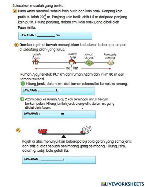 Latihan Matematik Tahun 5 Selesai Masalah Ukuran Dan