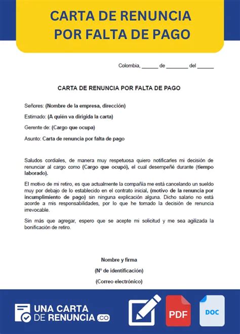 Carta De Renuncia Voluntaria Por Falta De Pago Ejemplos