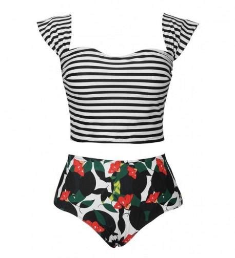 Womne S Cute Stripe High Waisted Push Up Padding Tankini Bikini C Ogcyu