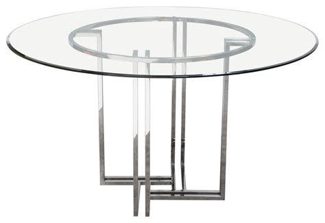 Deko Polished Stainless Steel Round Dining Table W Clear Tempered Glass Top Contemporary