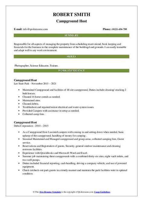 10 Campground Host Resume Samples And Templates For 2025