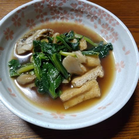 【朝食】ほうれん草と油揚げの煮物 一従一妻いちじゅういっさい