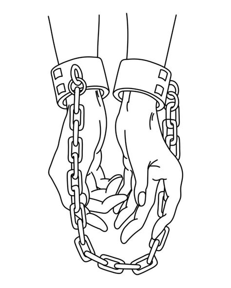 Line Art Female Hands Are Chained Human Trafficking Concept