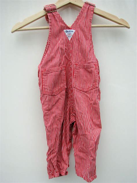 Vintage Osh Kosh B Gosh Red White Stripe Vestbak Bib Denim Overalls