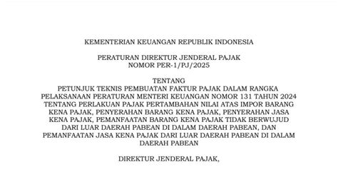 Per Pj Petunjuk Teknis Dan Contoh Pembuatan Faktur Pajak Atas