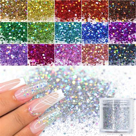 Holographic Nail Glitter Laser Color Nails Art Flakes Mixed Size