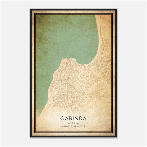 Vintage Cabinda Angola Map Poster, Cabinda City Road Wall Art Print - Custom Maps & Posters