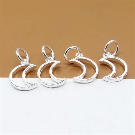 6 Sterling Silver Crescent Moon Charms Small Moon 925 Silver Etsy