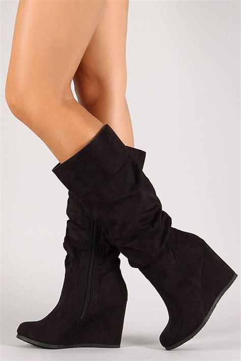 Slouchy Suede Mid Calf Wedge Boot Boots Heels Boots Outfit Boots Outfit