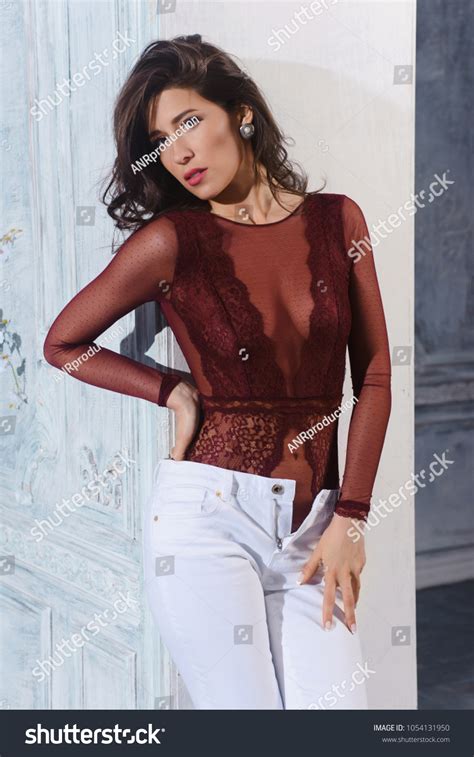 Sexy Slim Brunette Woman Posing Studio Stock Photo 1054131950 Shutterstock