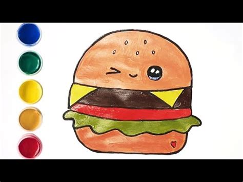 How to draw and paint a cute burger رسم و تلوين برجر كيوت سهل YouTube