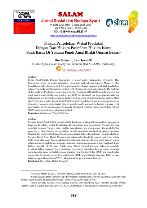 PDF Praktik Pengelolaan Wakaf Produktif Ditinjau Dari Hukum Positif