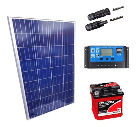 Kit Placa Solar W Controlador A Lcd Bateria Ah Mercado Livre