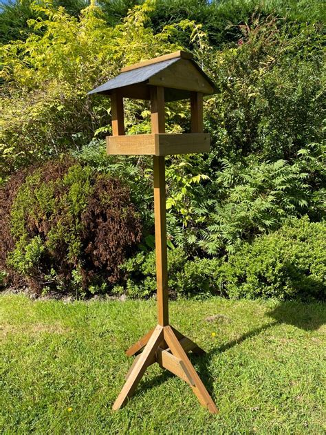 Wooden Bird Table Garden Birds Feeder Feeding Station Slate Roof Ready