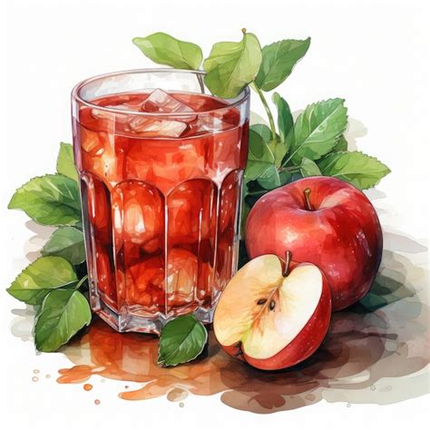 Premium Photo Watercolor Apple Juice Clipart Illustration Generative Ai