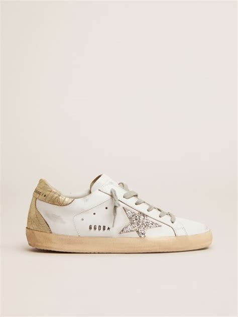 Sneakers Super Star en cuir et toile blancs avec étoile en cuir rose