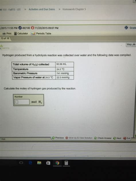 Solved Hydrogen Produced From A Hydrolysis Reaction Was Chegg