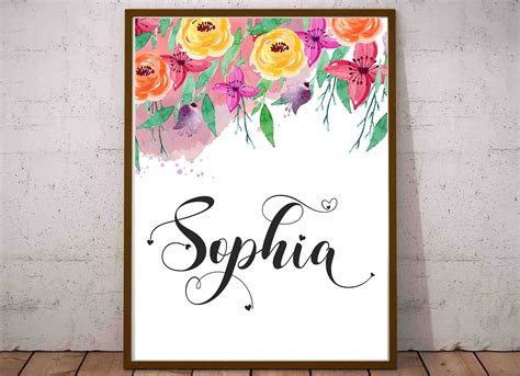 Sophia Name Sign for Wall Name Print Name Printable Girly Wall Decor Nursery Art Wall Hanging ...