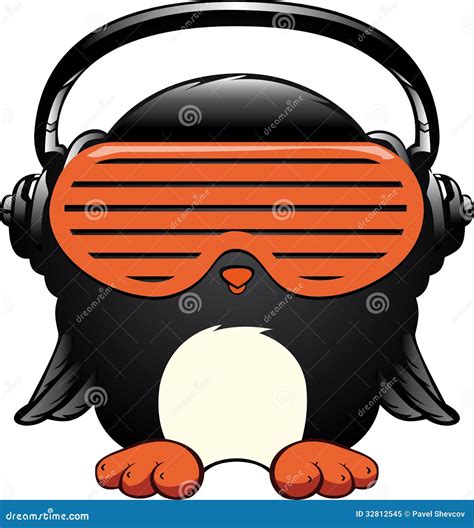 Penguin in the headphones stock vector. Illustration of dude - 32812545