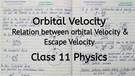 Orbital Velocity Chapter 7 Gravitation Class 11 Physics Youtube