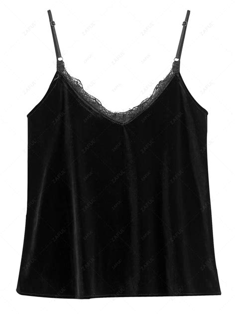 2018 Eyelash Lace Velvet Camisole Top In Black M Zaful