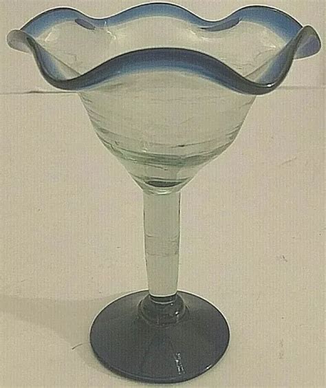 VINTAGE MEXICAN HAND BLOWN Ruffle Edge Cobalt Blue Margarita Dessert