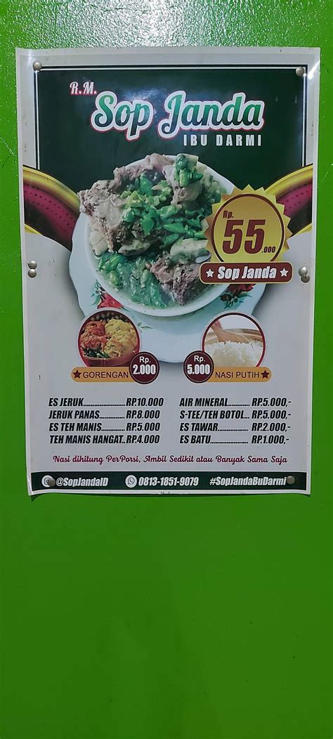 Menu At Sop Janda Ibu Darmi Restaurant Bekasi Regency