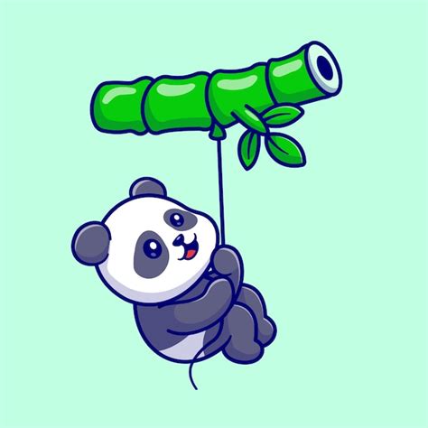 Free Vector Cute Panda Flying With Bamboo Balloon Cartoon Vector Icon